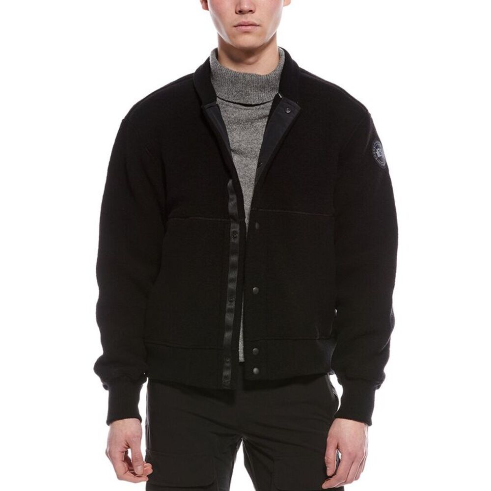 Canada Goose Mens  Hudson Wool-Blend Fleece Bomber Jacket, Black
